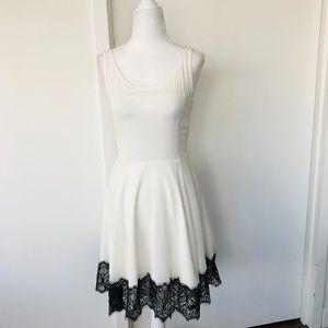 EXPRESS Cream Dress with Black Lace Trim